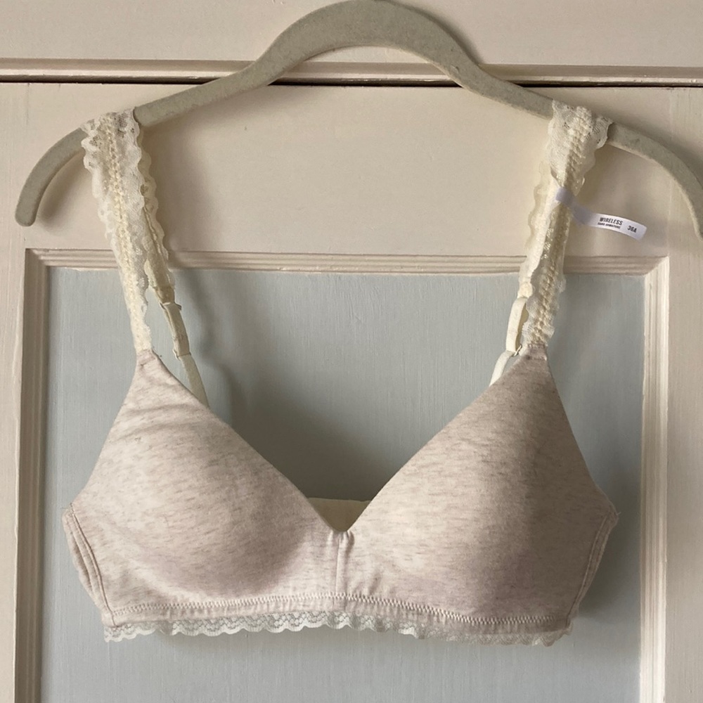 Cream wireless bra with lacy straps